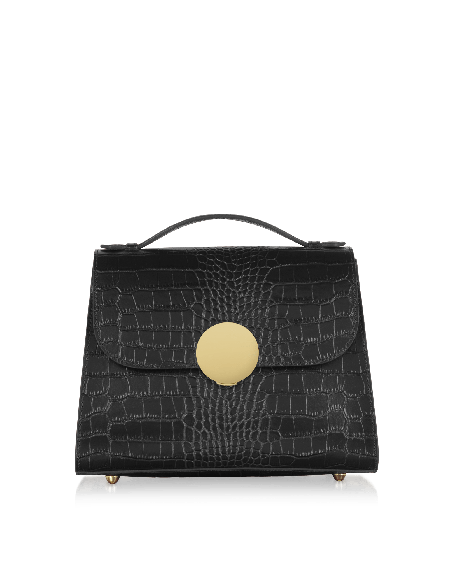 Le Parmentier Women's Bombo Croco Embossed Leather Top-handle Satchel Bag W/strap - Black In Black