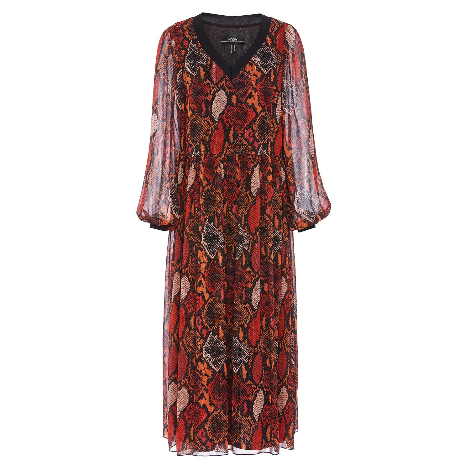 red flowy dress with sleeves