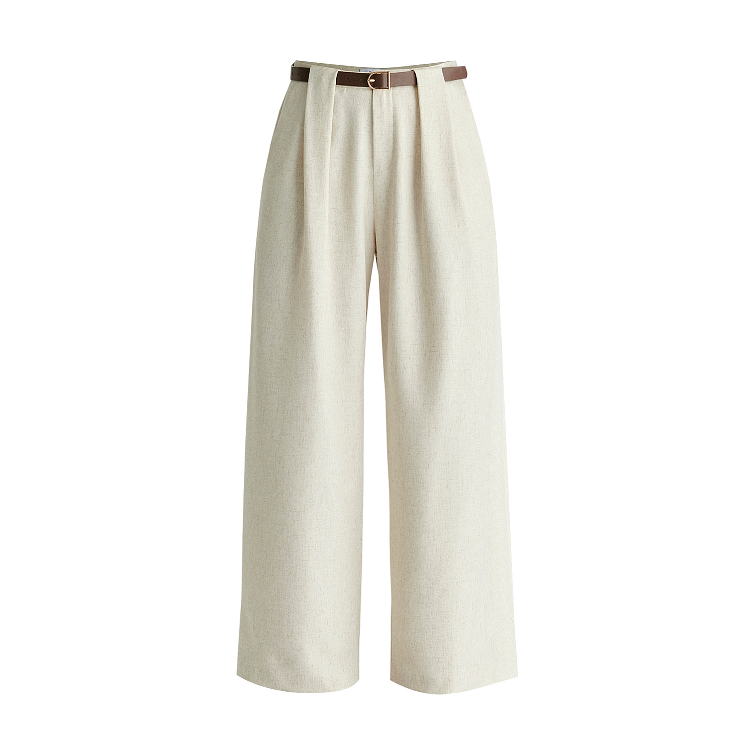 Paisie Women's Neutrals Belted Wide Leg Trousers With Box Pleats In Oatmeal In Black
