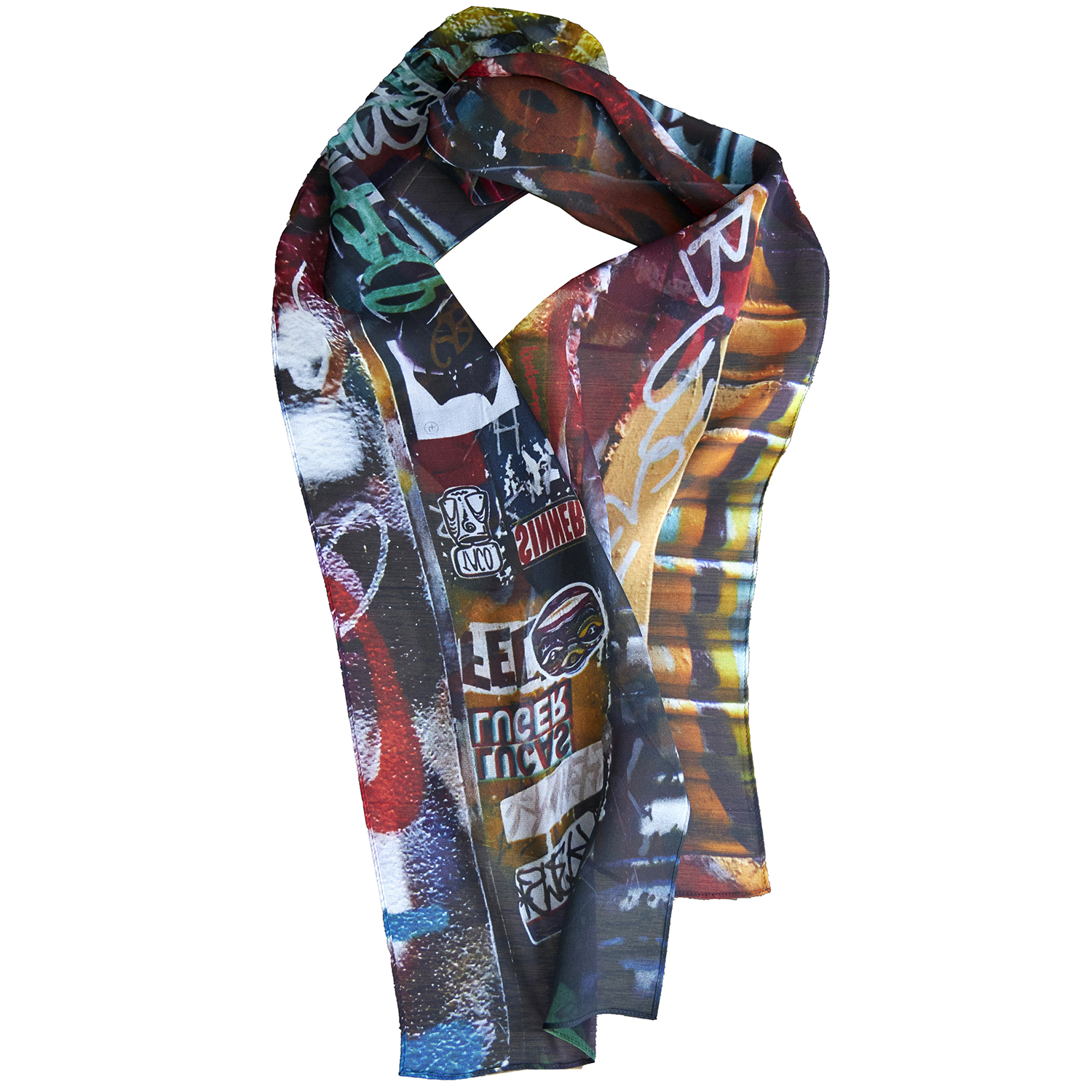 Silk Georgette Graffiti Print Scarf | Babs Boutique NYC | Wolf