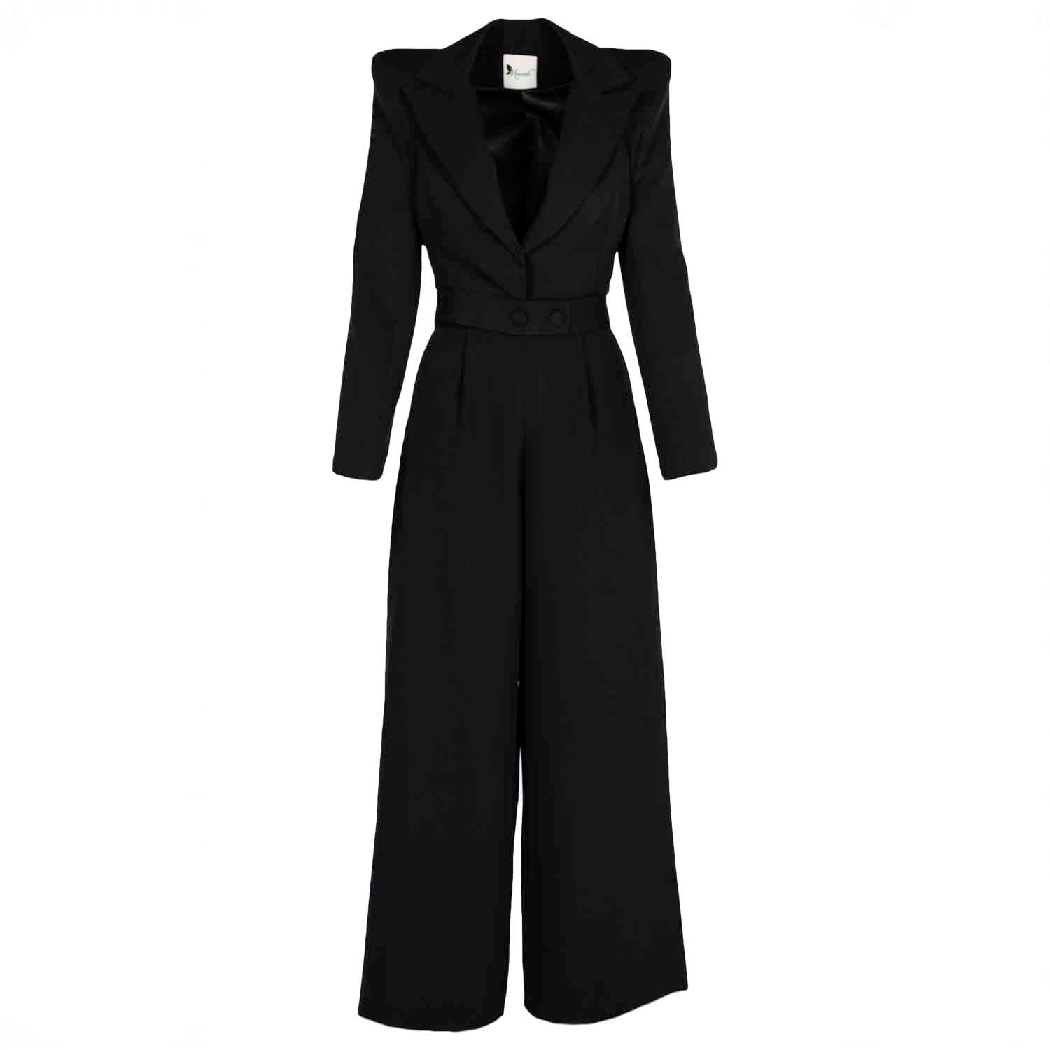 Monarh Black Cropped Blazer Suit With Structured Shoulders In Black