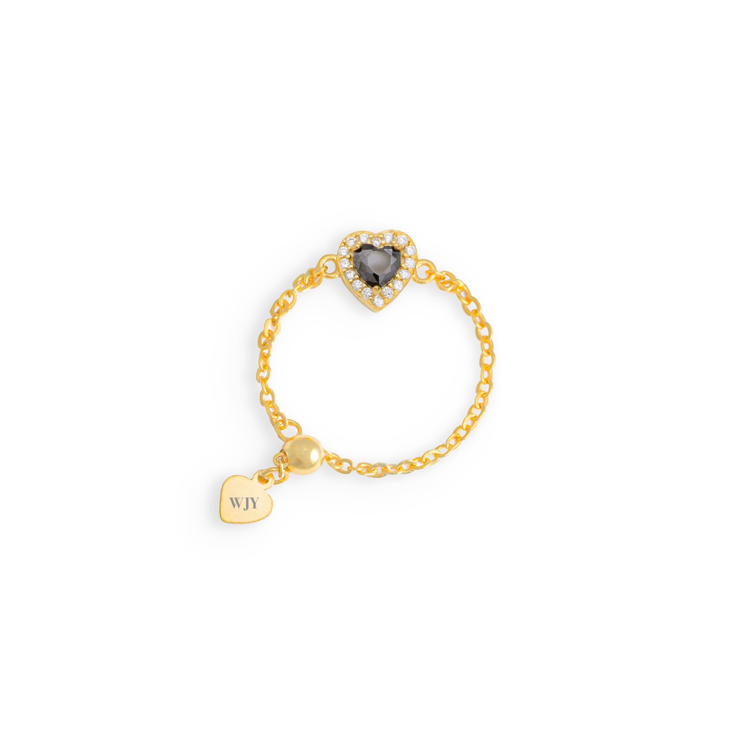Jiaying Wang Wjy Studio London Women's Gold / Black Obsidian Heart Gold Plated Birthstones Adjustable Ring