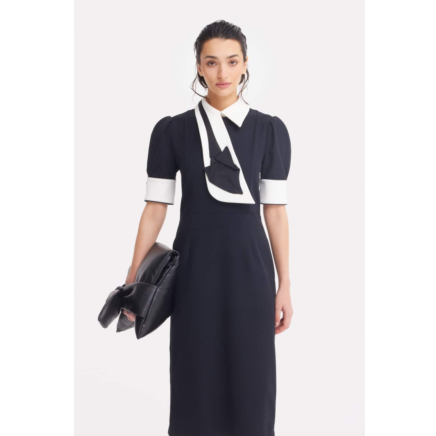 slim fit dress slacks Half Collar Office Work Dress – Aisize
