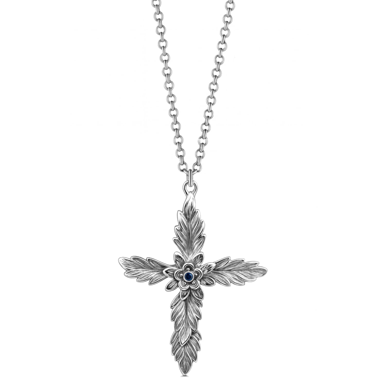 Unaloe Cross Amen Necklace Silver With Natural Sapphire - Elegant Jewelry For Women In Silver