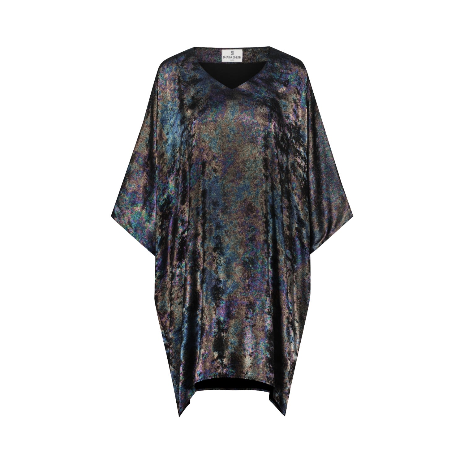 Women’s Shadow Of Sequin Shimmer Rainbow Black Short Kaftan Dress - Black Small Dhara Sheth Dubai