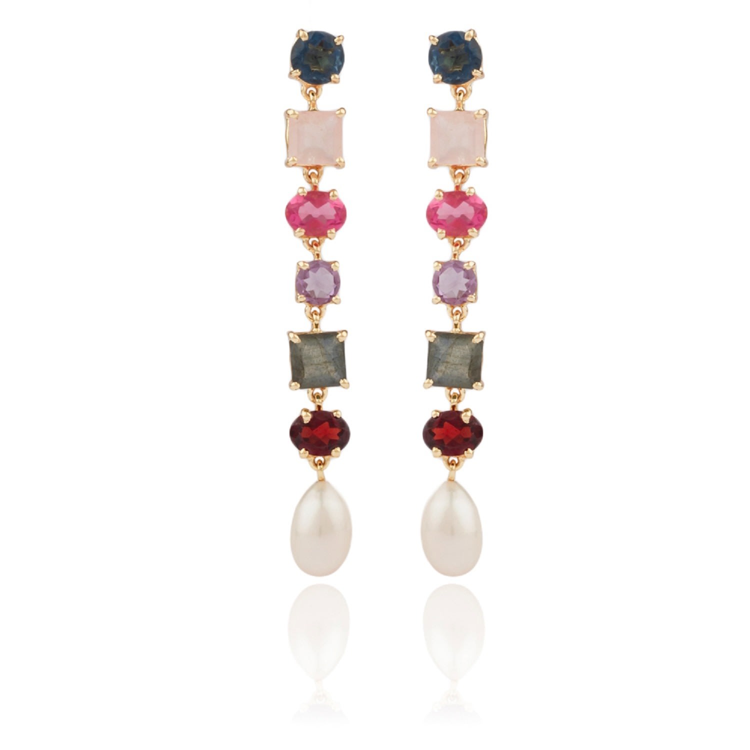 Women’s Estelle Drop Earrings With Semi-Precious Stones And Pearls House of Elliott