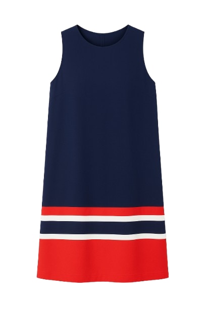 Conquista Women's Sleeveless Blue Dress With Multicolour Panel Detail In Blue