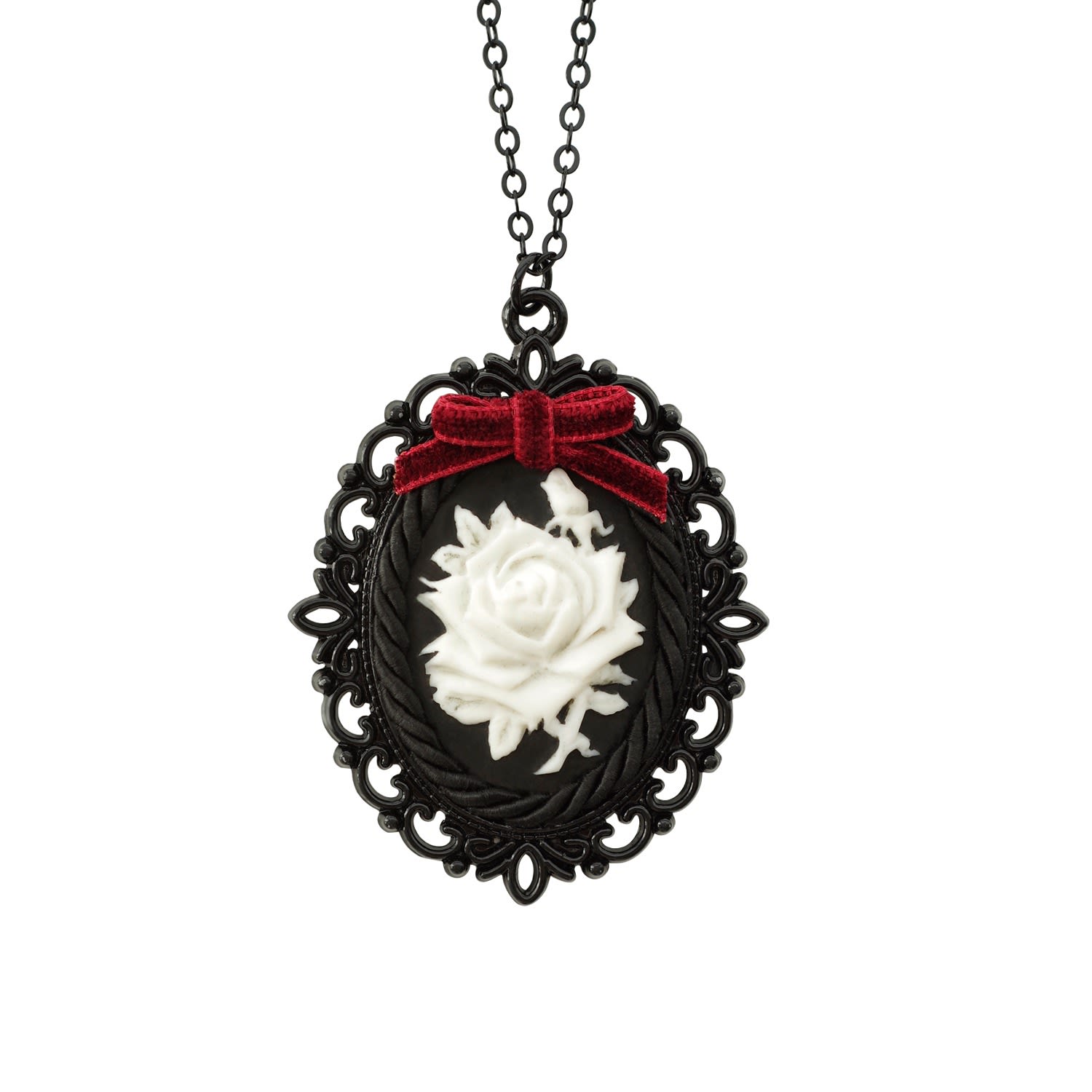 Women’s Red / White / Black Dark Romance Porcelain Rose Cameo Necklace Poporcelain