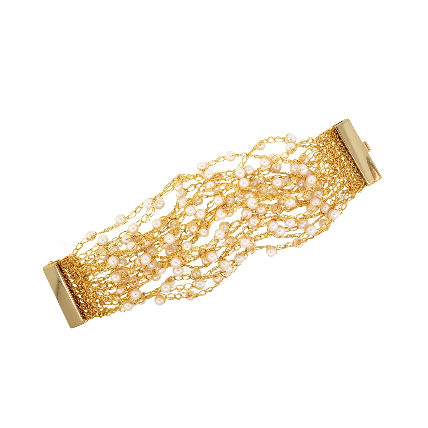 Lavish By Tricia Milaneze Women's Neutrals / Gold / White Pearl & Gold Strings Handmade Crochet Bracelet In Multi