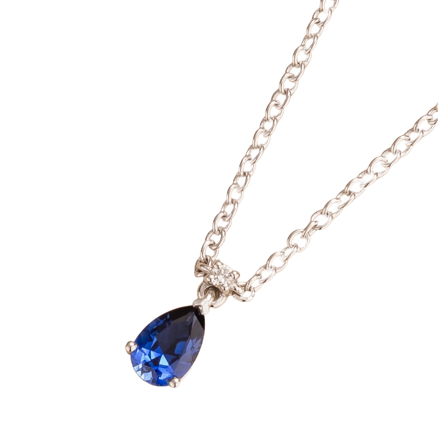 Juvetti Women's Blue / White Ori Small White Gold Pendant Necklace Blue Sapphire Diamond