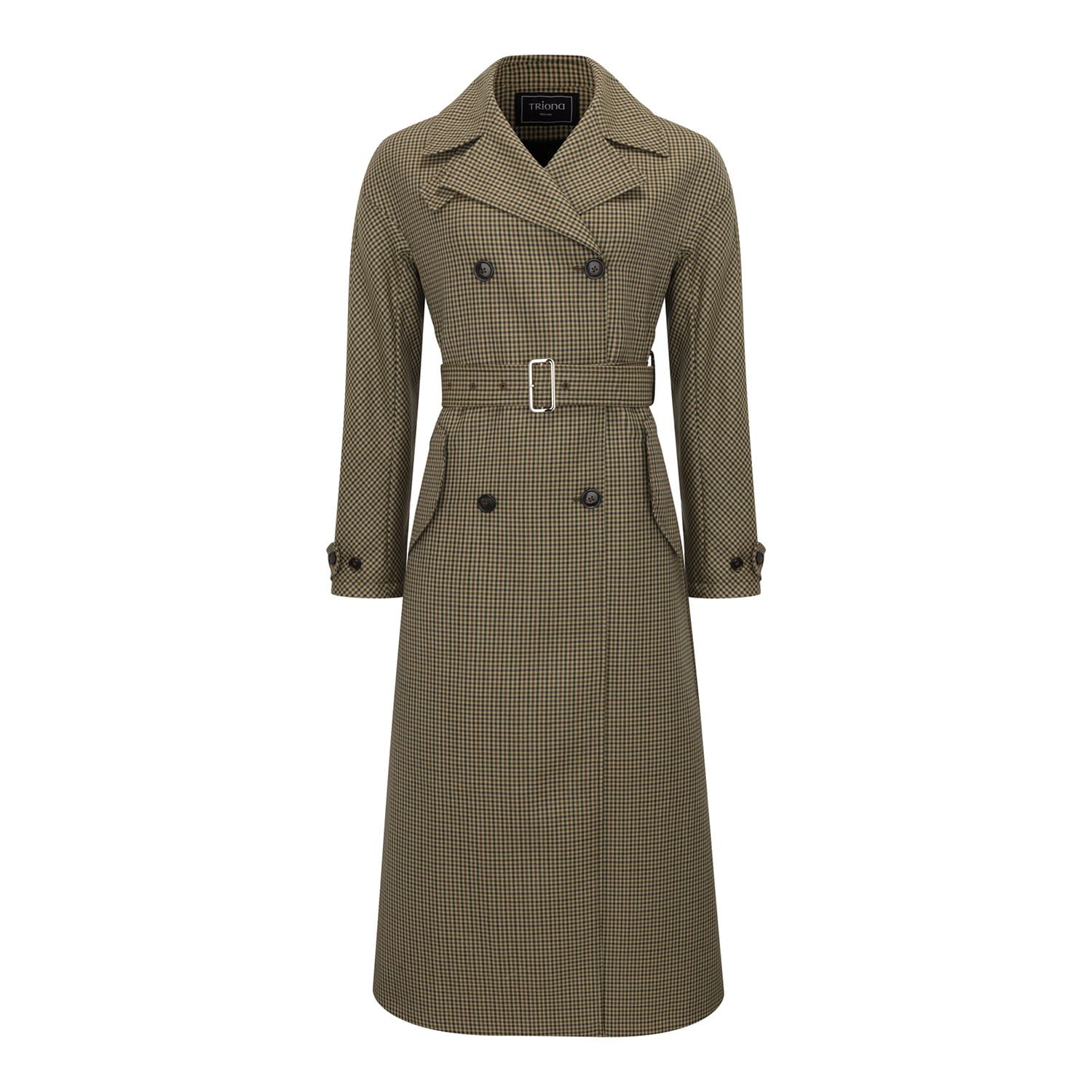 Triona Women's Green Houndstooth Kate Double Breasted Mac Coat In Green