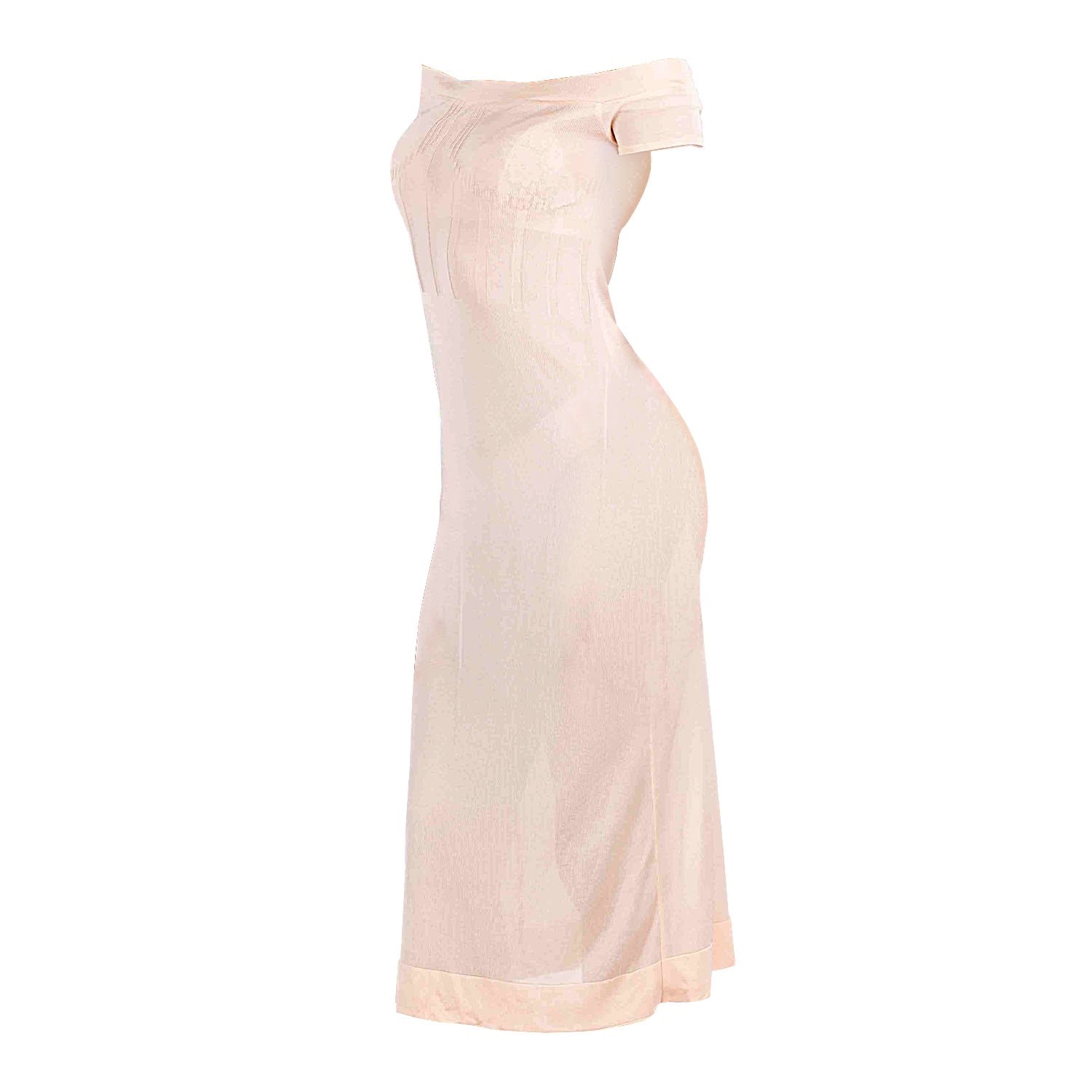 Women’s Pale Pink Midi - Dress With Dropped Sleeves And Embossed Detail Medium Maison Bogomil