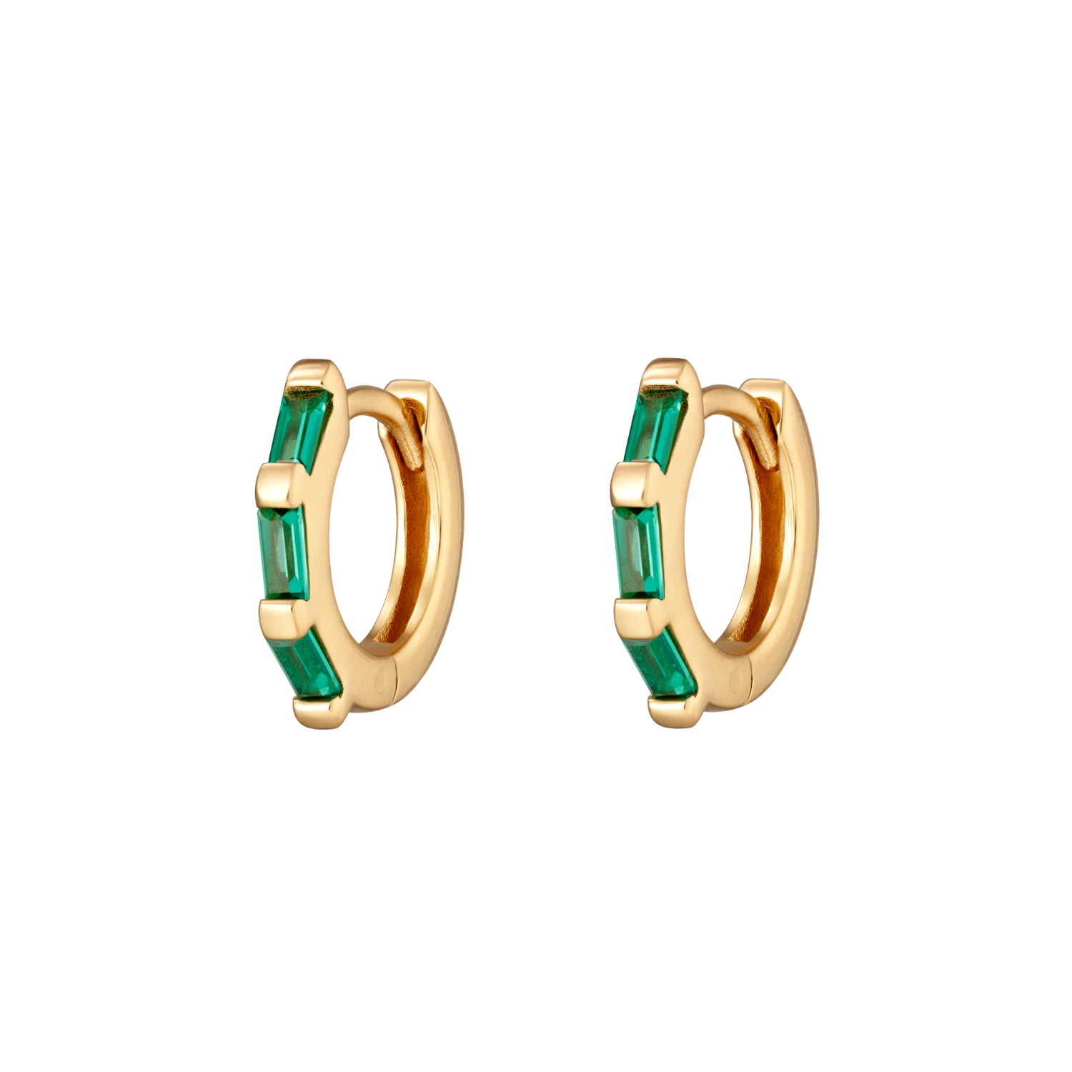 Women’s Gold / Green Gold Baguette Huggie Earrings With Green Stones Scream Pretty