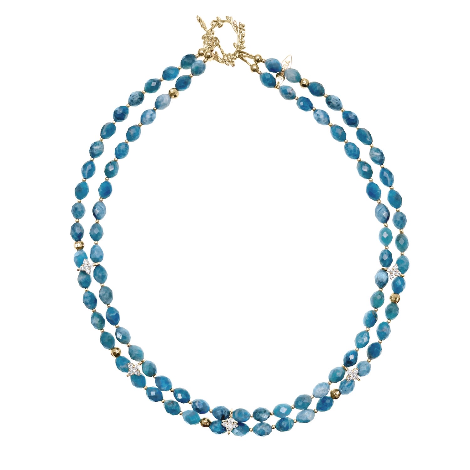 Farra Women's Blue Double Layers Apatite With Zircon Stone Collar Necklace In Blue