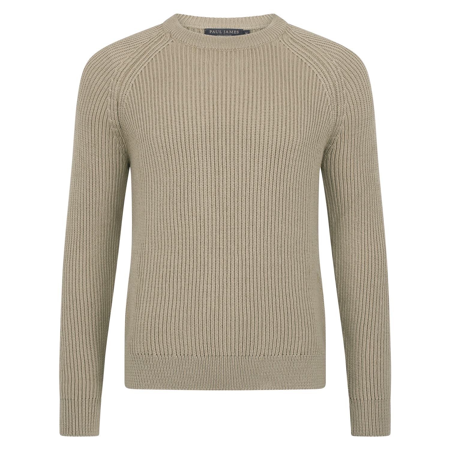 Mens Chunky Merino Wool Smith Fisherman Rib Knit Jumper Stone
