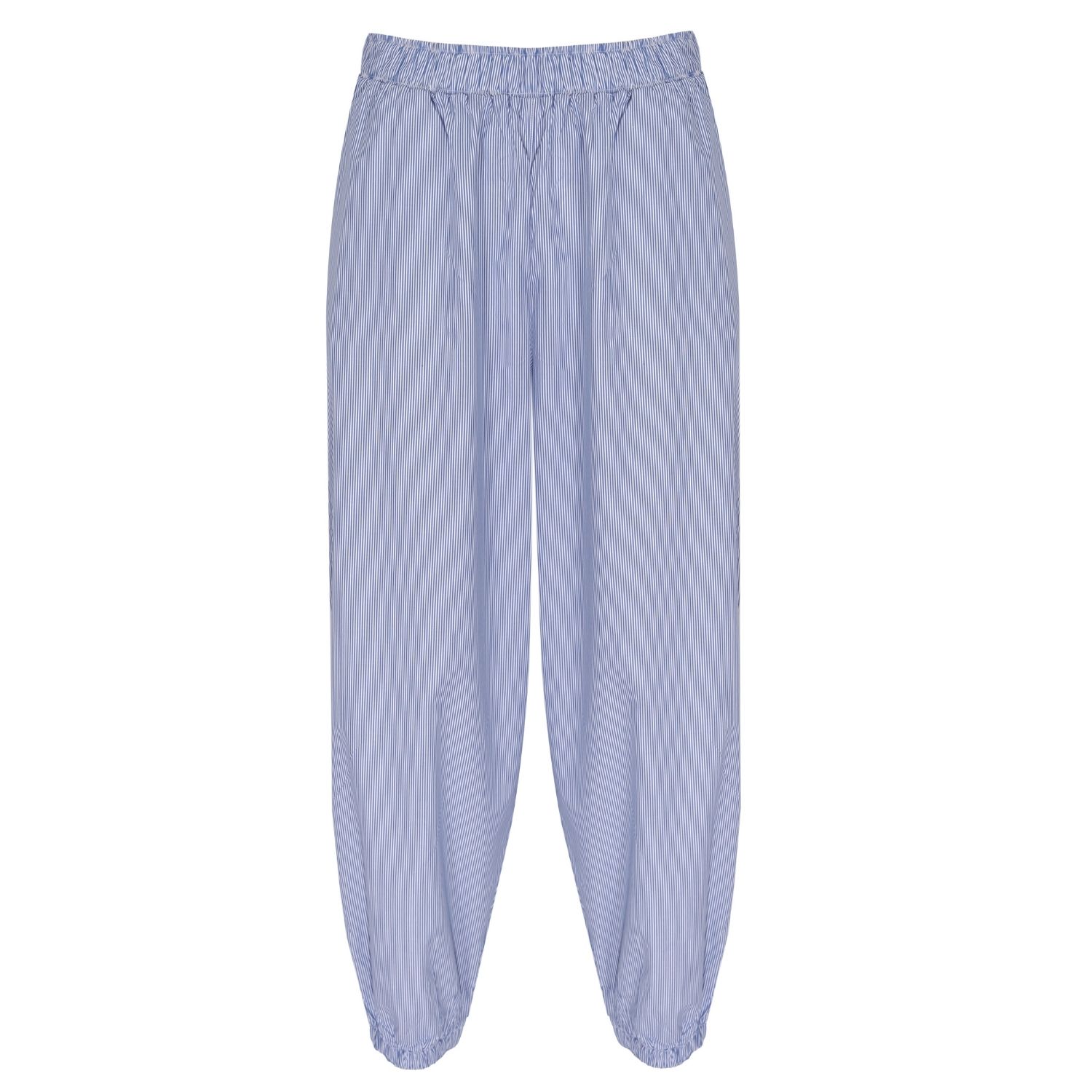Yorstruly Women's Banana Pants - Blue Stripped Poplin - Poplin Pants With Harem Fit In Blue