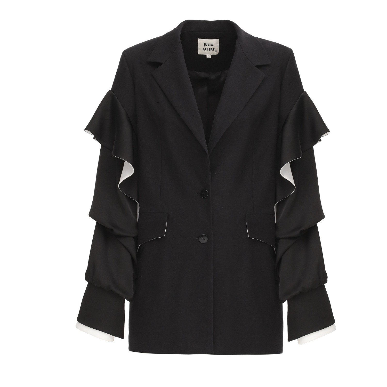 Julia Allert Women's Black / Silver Designer Classic Cut Blazer With Sleeve Twist - Black In Black