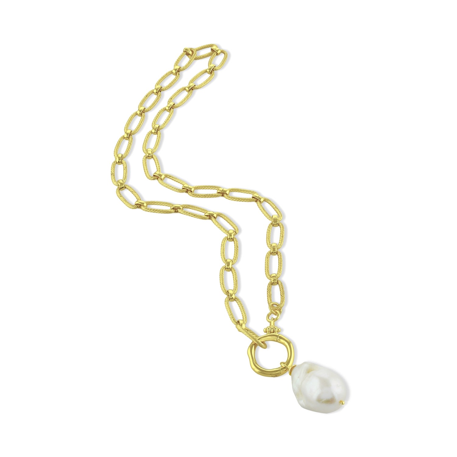Shop Arvino Women's Baroque Pearl Textured Link Necklace Gold Vermeil