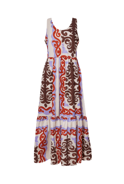 James Lakeland Women's Brown Wide Neckline Strappy Midi Dress In Multi