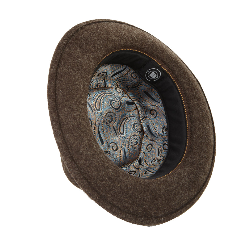 Men's James Wood Brown Milange Felt Wide Brim Wool Felt Fedora Hat | 61Cm | Dasmarca Hats