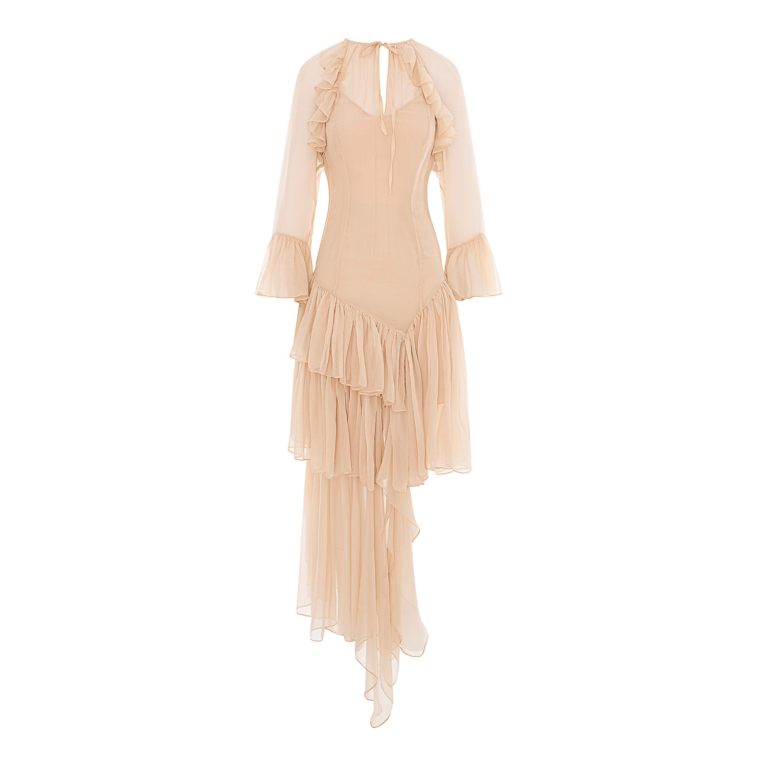 Women's Neutrals L'odyssee Silk Long Ruffled Dress | Medium | Underflirty