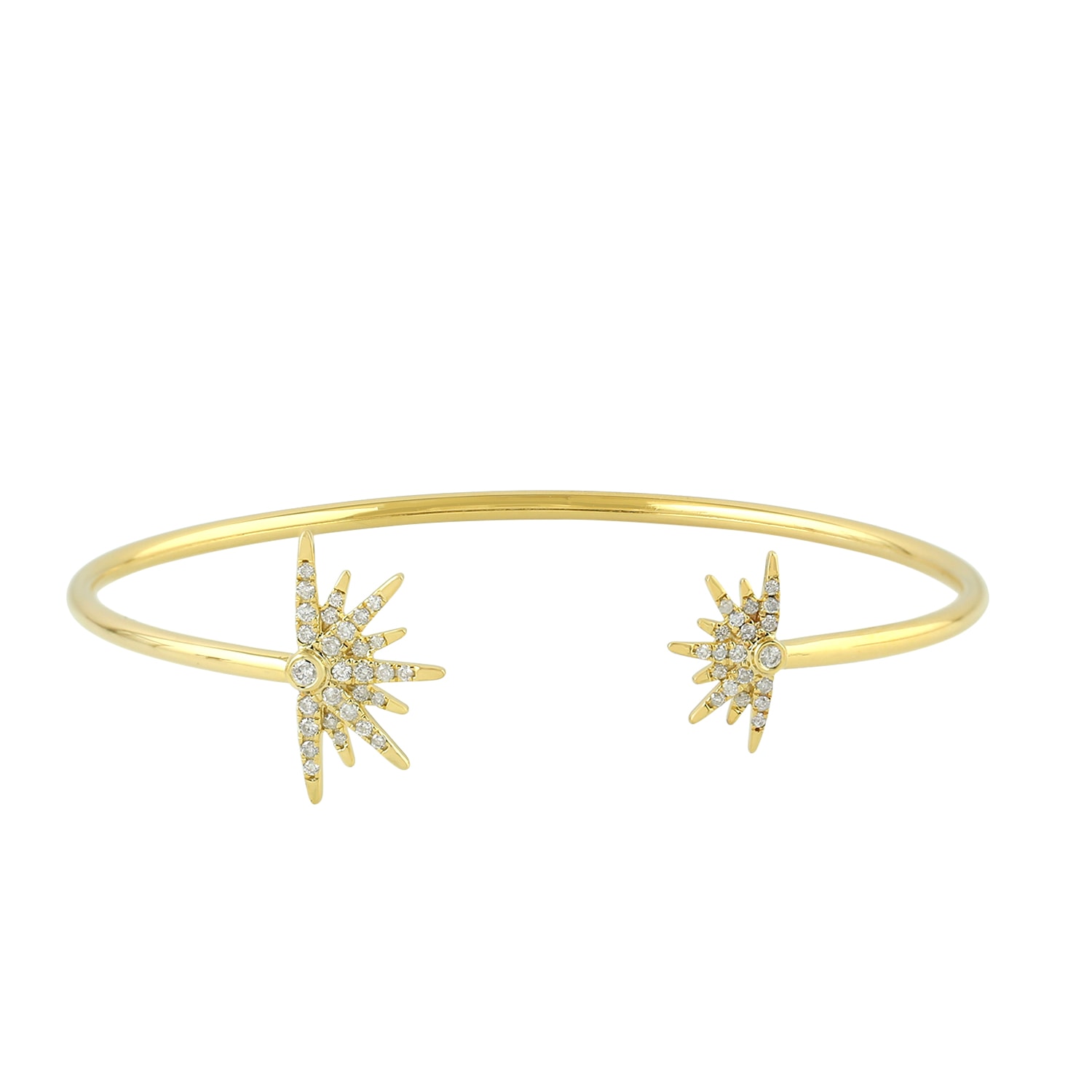 Artisan Women's Gold / White Gold With Natural Diamond Sunburst Cuff Bangle In Multi