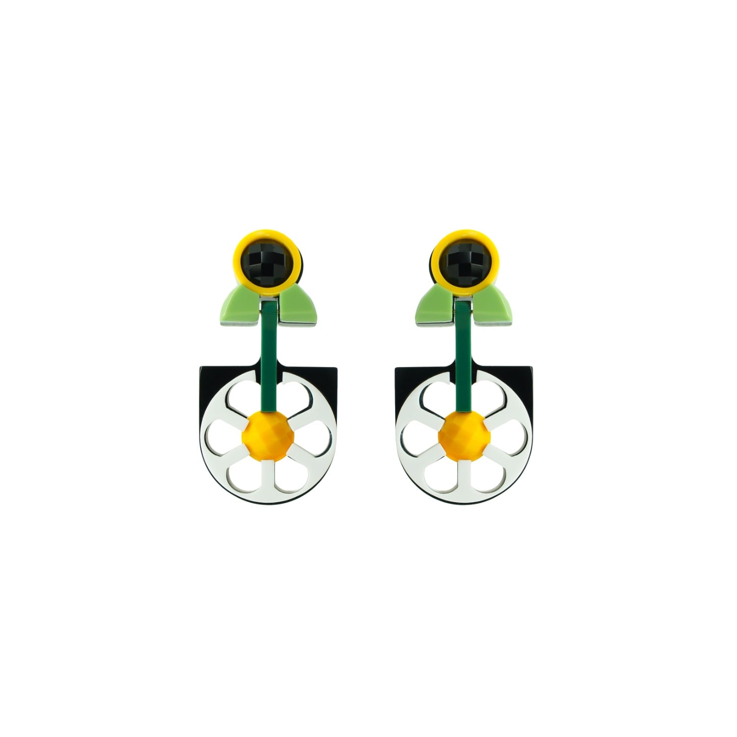 Gissa Bicalho Women's Yellow / Green / Black Handmade Acrylic Earring Pendant Daisy Yellow In Multi