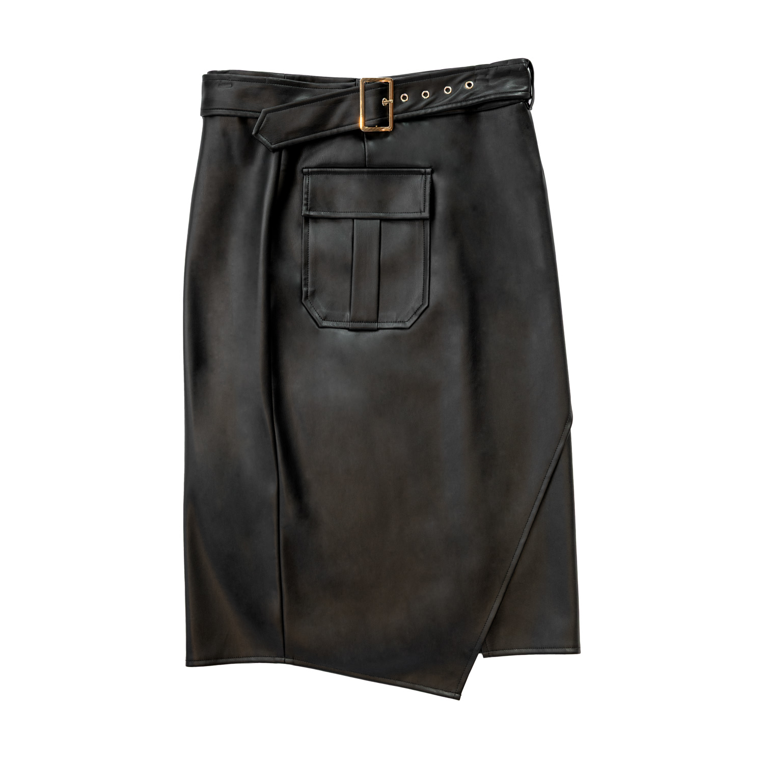 Circular Path Women's Black Vegan Leather Cargo Skirt