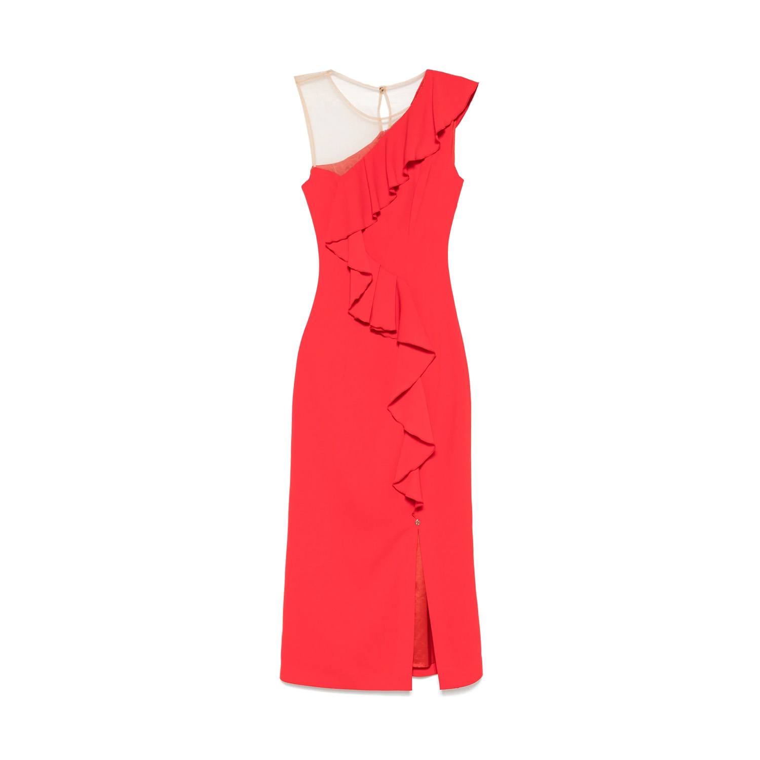 Nissa Ruffled Midi Dress In Red