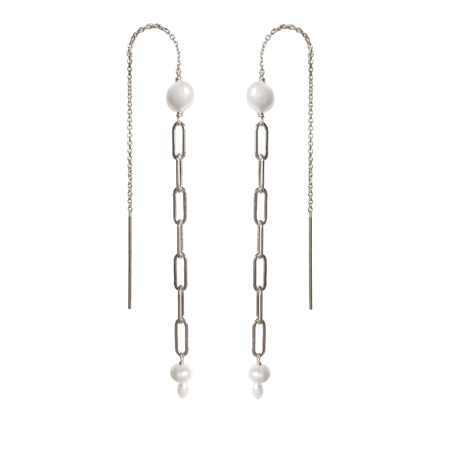 Astor & Orion Women's White / Silver Mae Paperclip Chain & Pearl Threader Earrings In Silver