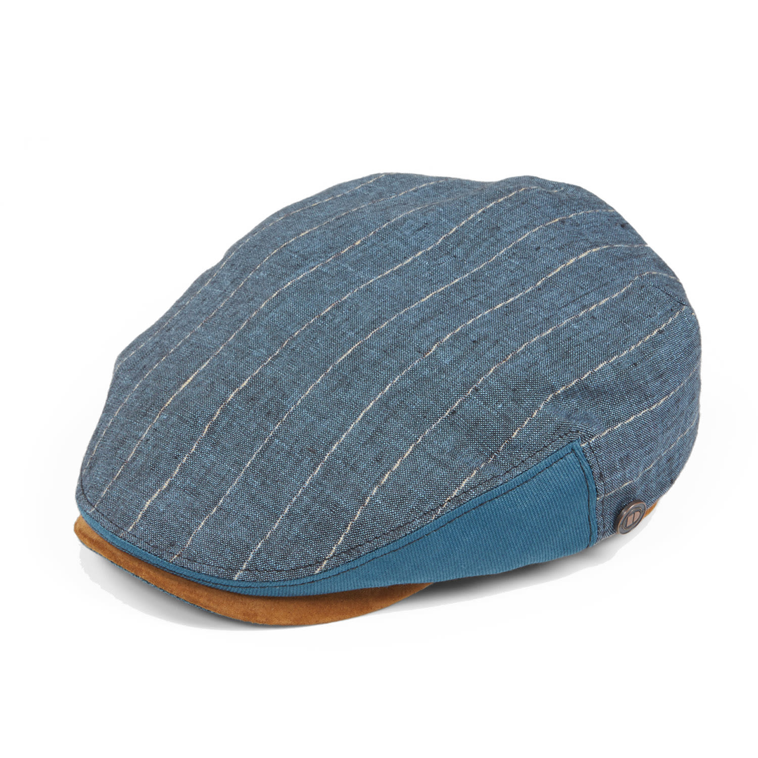 Men’s Jude Blue Fine Linen Stripe Summer Flatcap With Leather Peak And Fillet 57Cm Dasmarca Hats