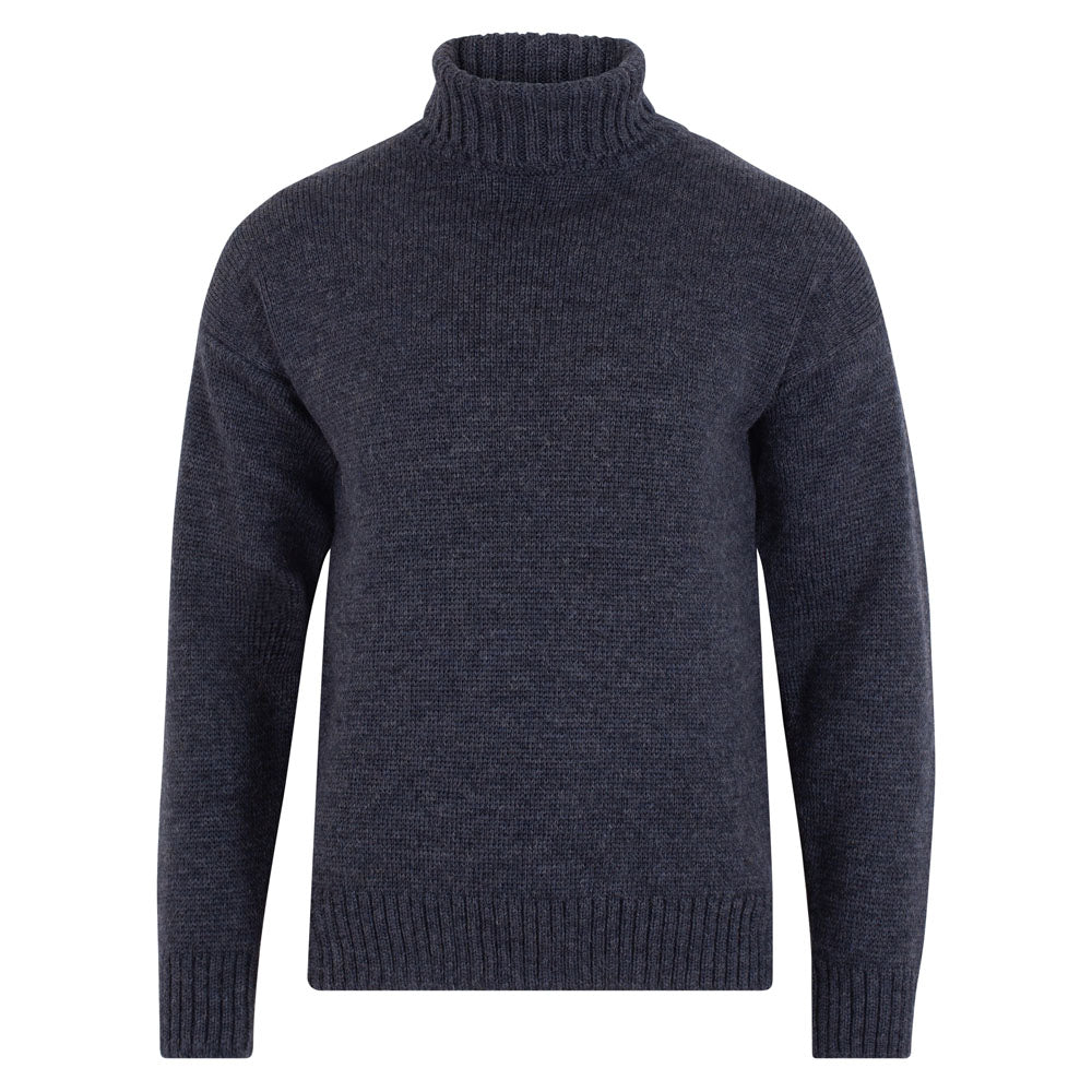 Grey Mens British Wool Walter Submariner Roll Neck Jumper - Charcoal XXL Paul James Knitwear