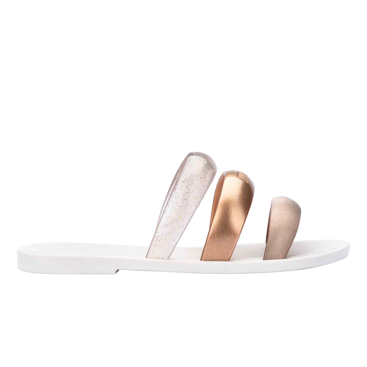 Melissa Eclipse Slide Sandal In Gold/white