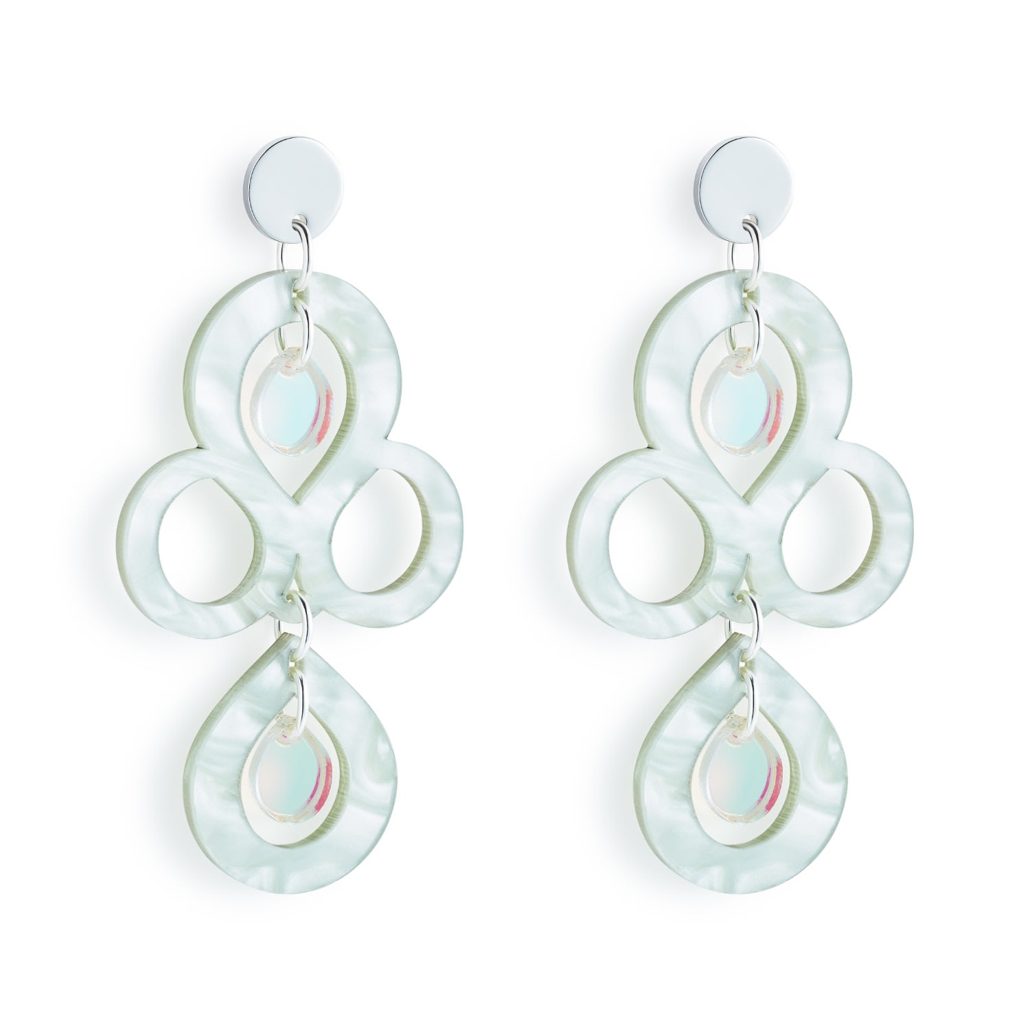 Toolally Women's Green / Silver Petite Batik Earrings - Regent Green & Iridescent