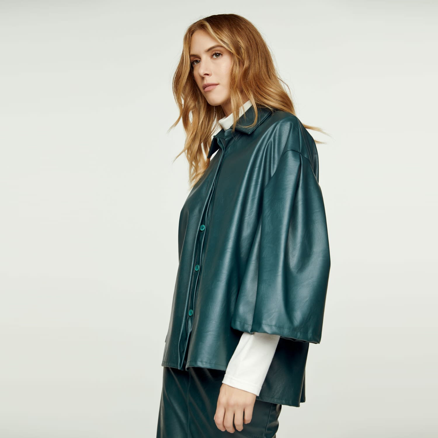 Green fake shop leather jacket