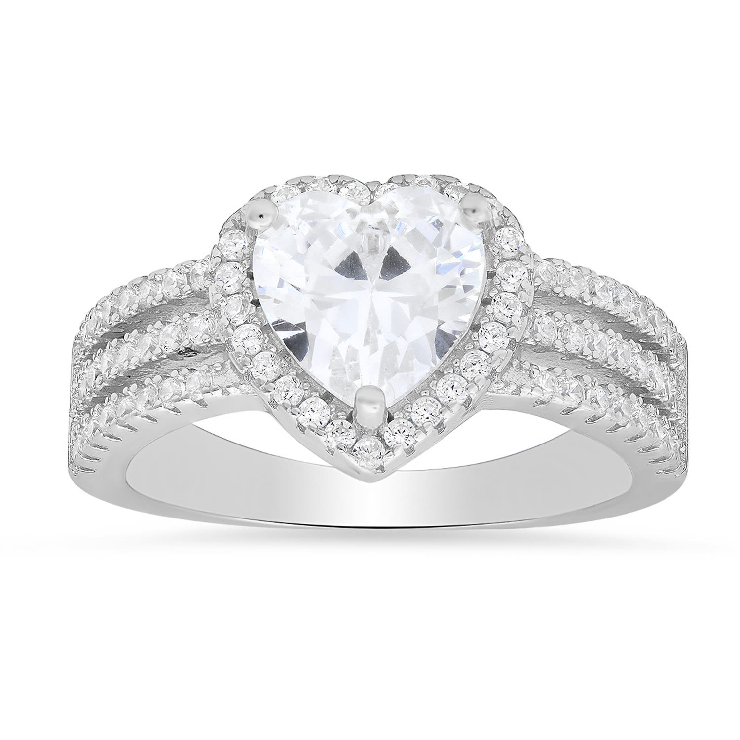 Women’s Three Row Heart-Cut Diamond Cz Halo Ring In Sterling Silver Kylie Harper