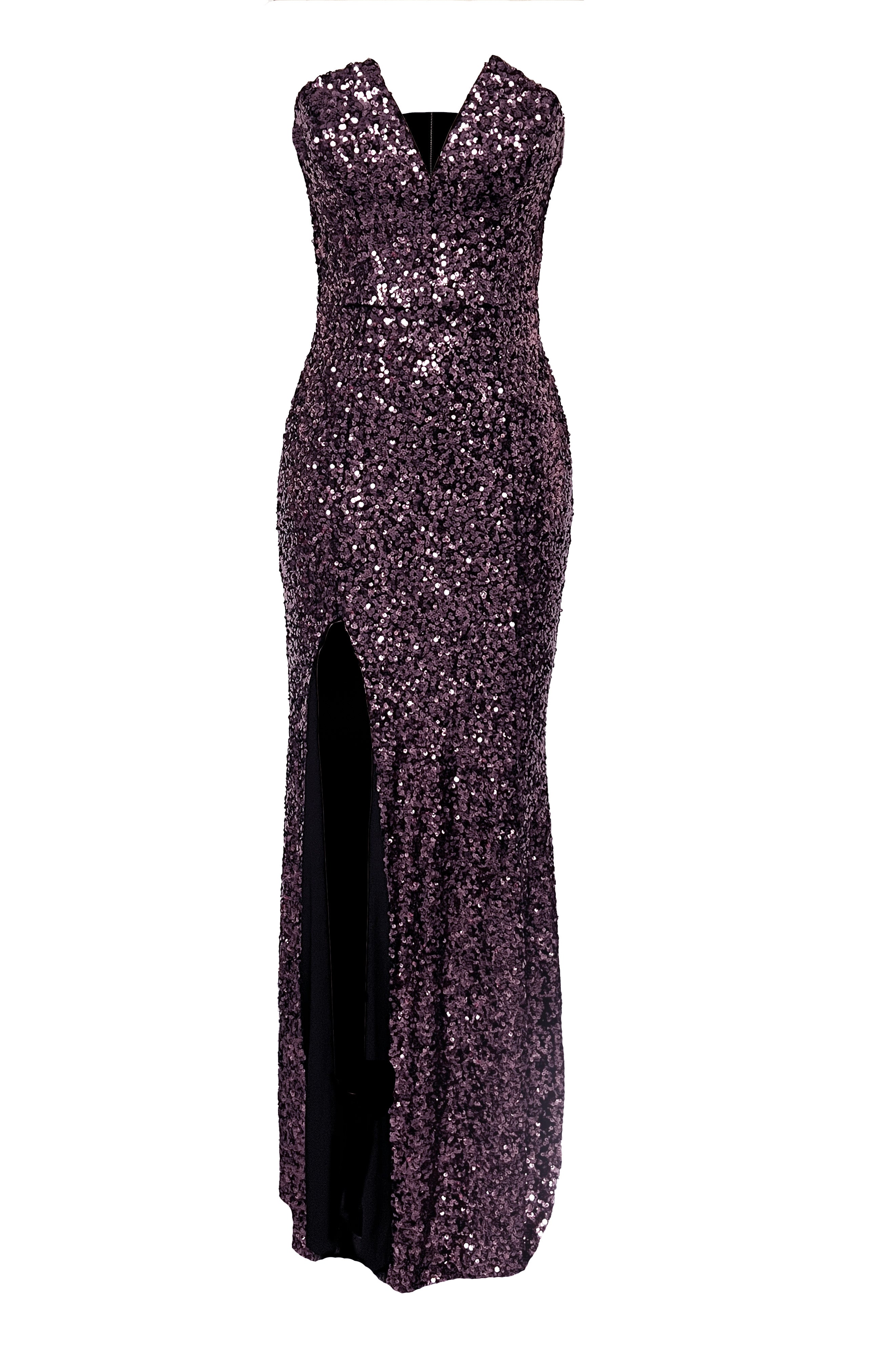 Dress The Population Vada Mixed Media Strapless Gown In Pink/purple