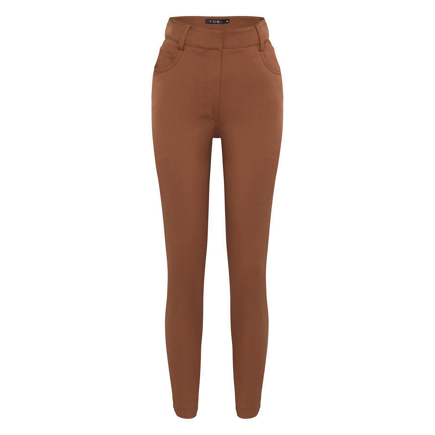 Women’s High Waisted Lycra Brown Slim Leg Trousers Xxs Rue Les Createurs