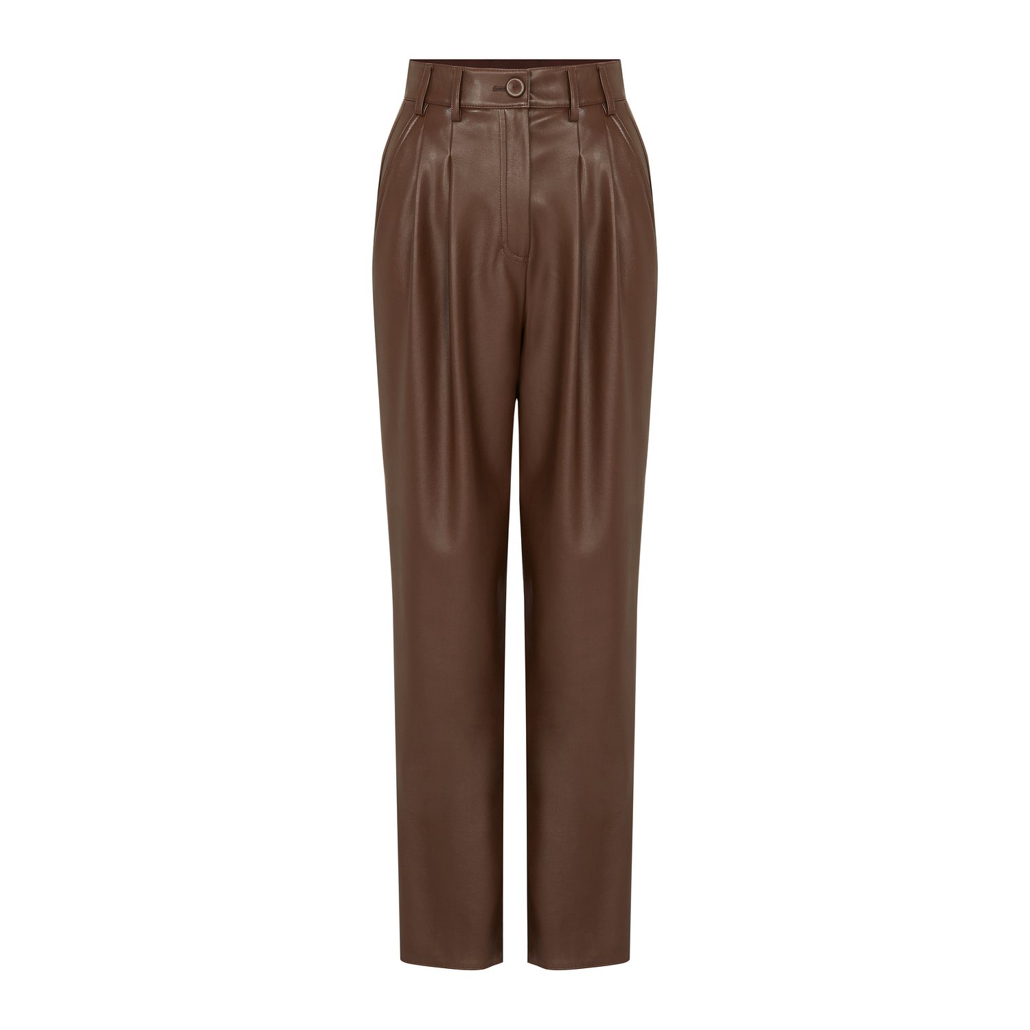 Rue Les Createurs Women's Relaxed Fit Brown Faux Leather Pants In Brown