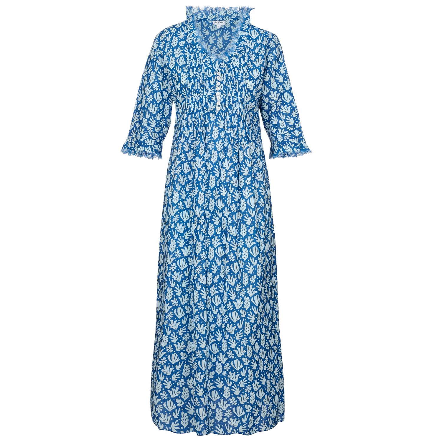 At Last... Women's Blue / White Cotton Annabel Maxi Dress In Sea Fern In Blue/white