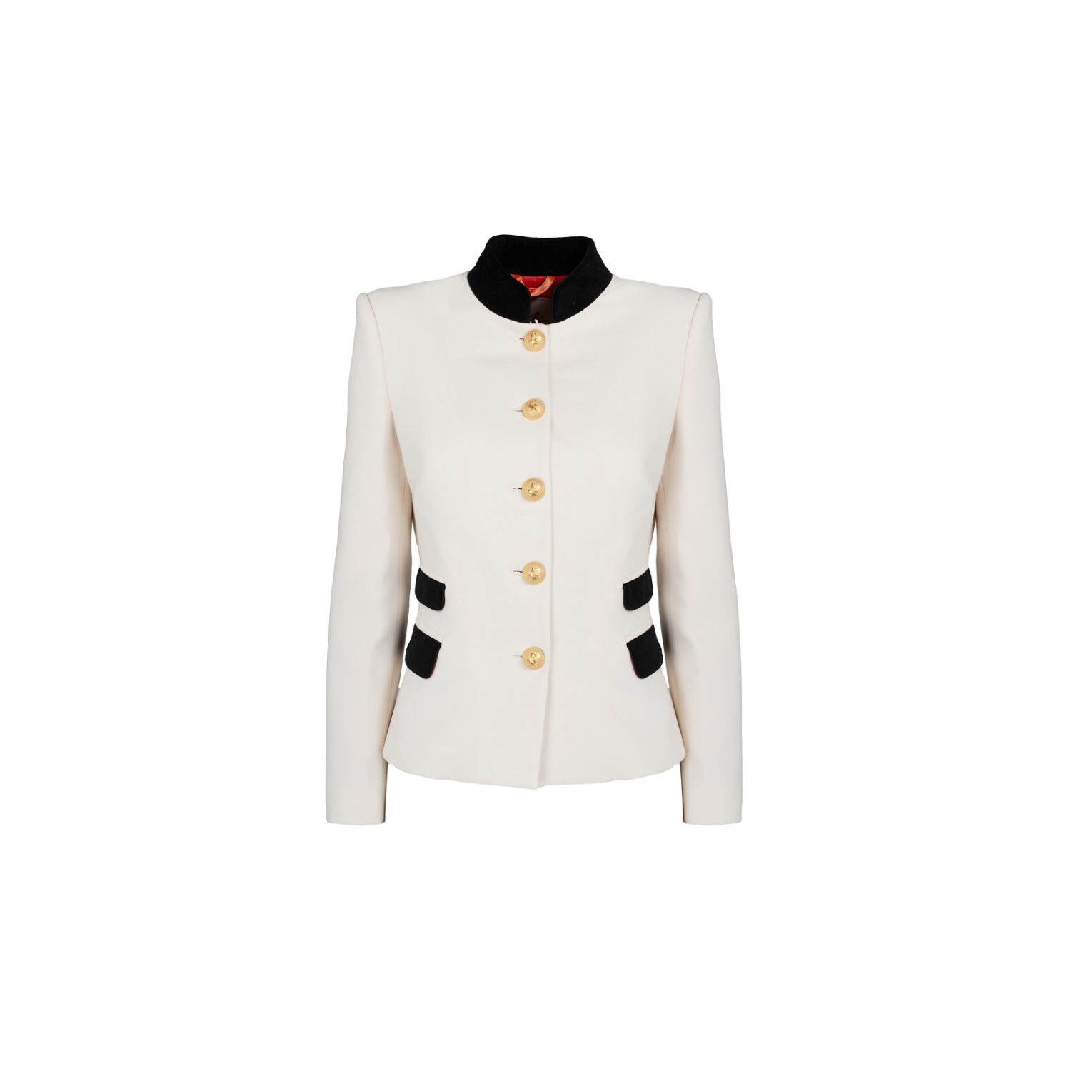 The Extreme Collection Women's White Blazer With Black Accents And Gold Button Closure Bastian
