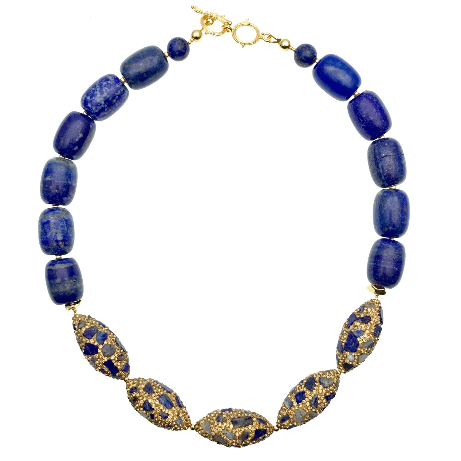 Farra Women's Blue Lapis Lazuli With Rhinestones Bordered Lapis Choker