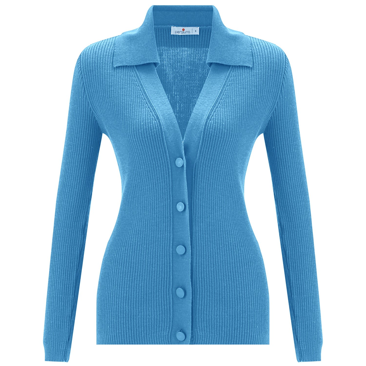 Peraluna Women's Polo V-neck Ribbed Knit Cardigan - Glacier Blue In Blue