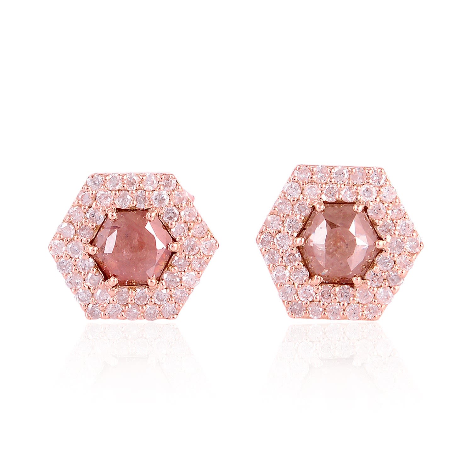 Artisan Women's Brown / Rose Gold Natural Ice Diamond Hexagon Earrings In 18k Rose Gold In Pink