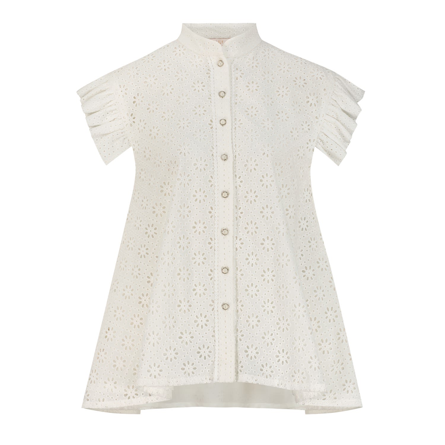 Women’s Fleuri Eyelet Breezy Flared Sleeve Shirt- White Small Azzalia