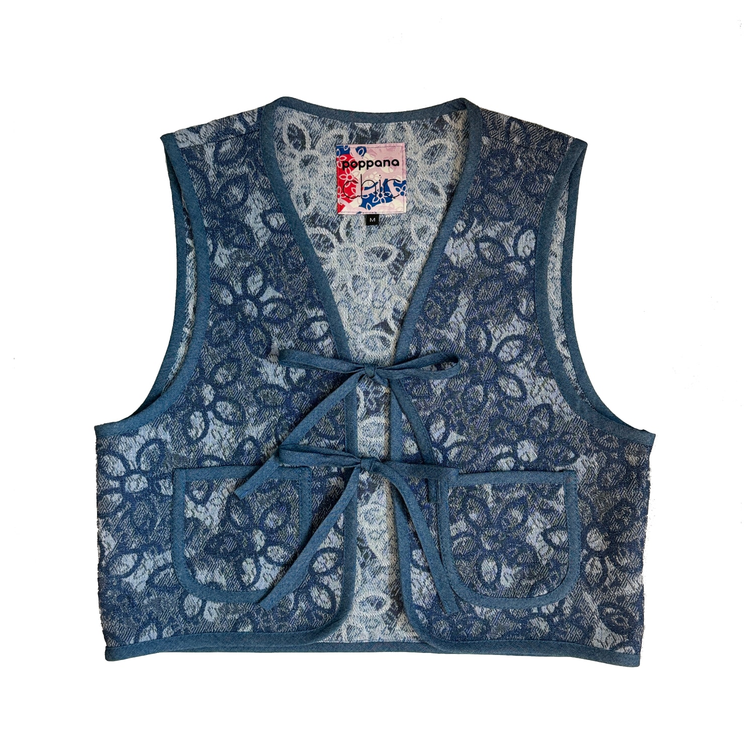 Poppanachic Women's Blue Bloom Dark Denim Bow Vest In Blue