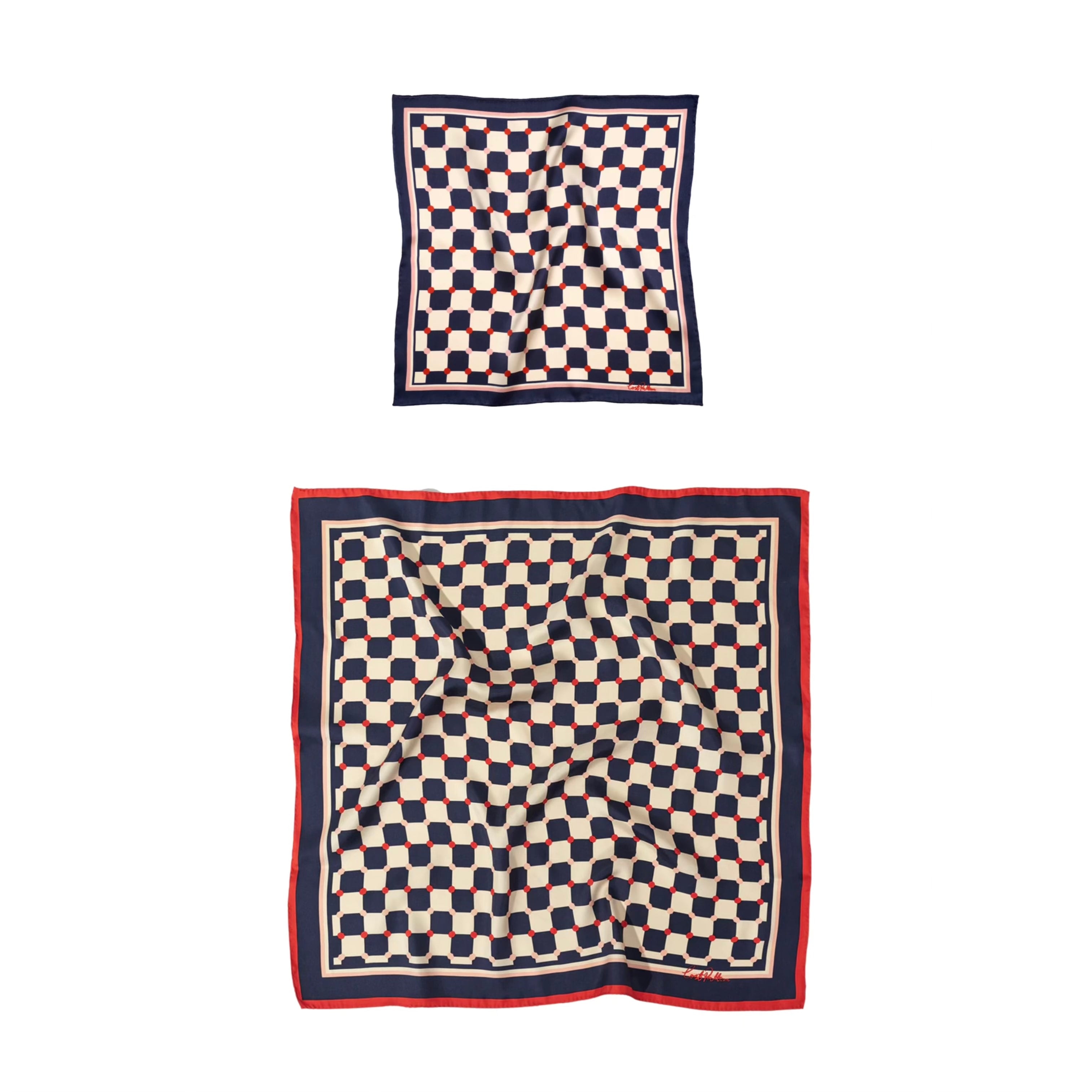 Lost Pattern Nyc Men's Checkerboard Silk Pocket Square & Silk Bandana Scarf Set - Blue In Blue