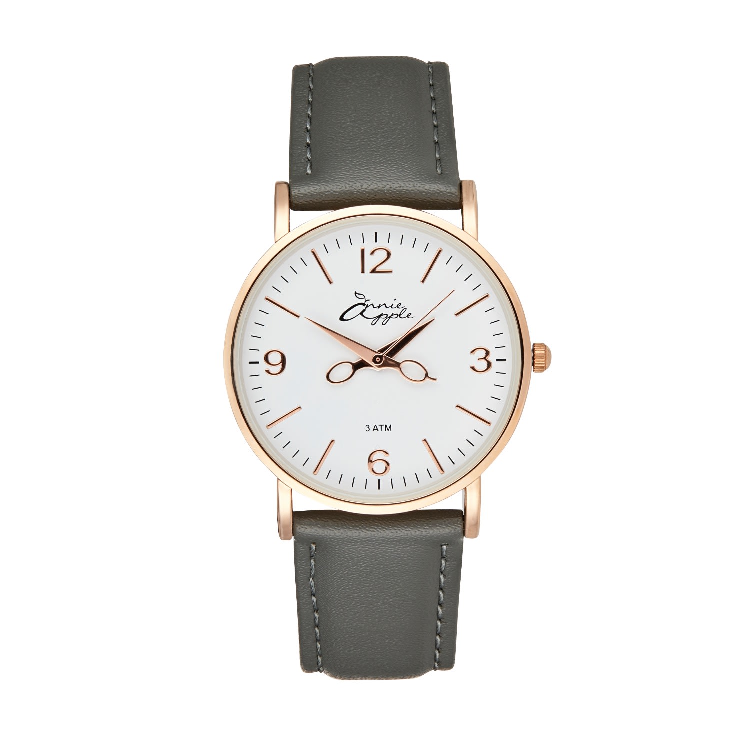 Women’s Annie Apple Alore Rose Gold/White/Grey Leather Hairdresser Scissor Hands Watch Bermuda Watch Company