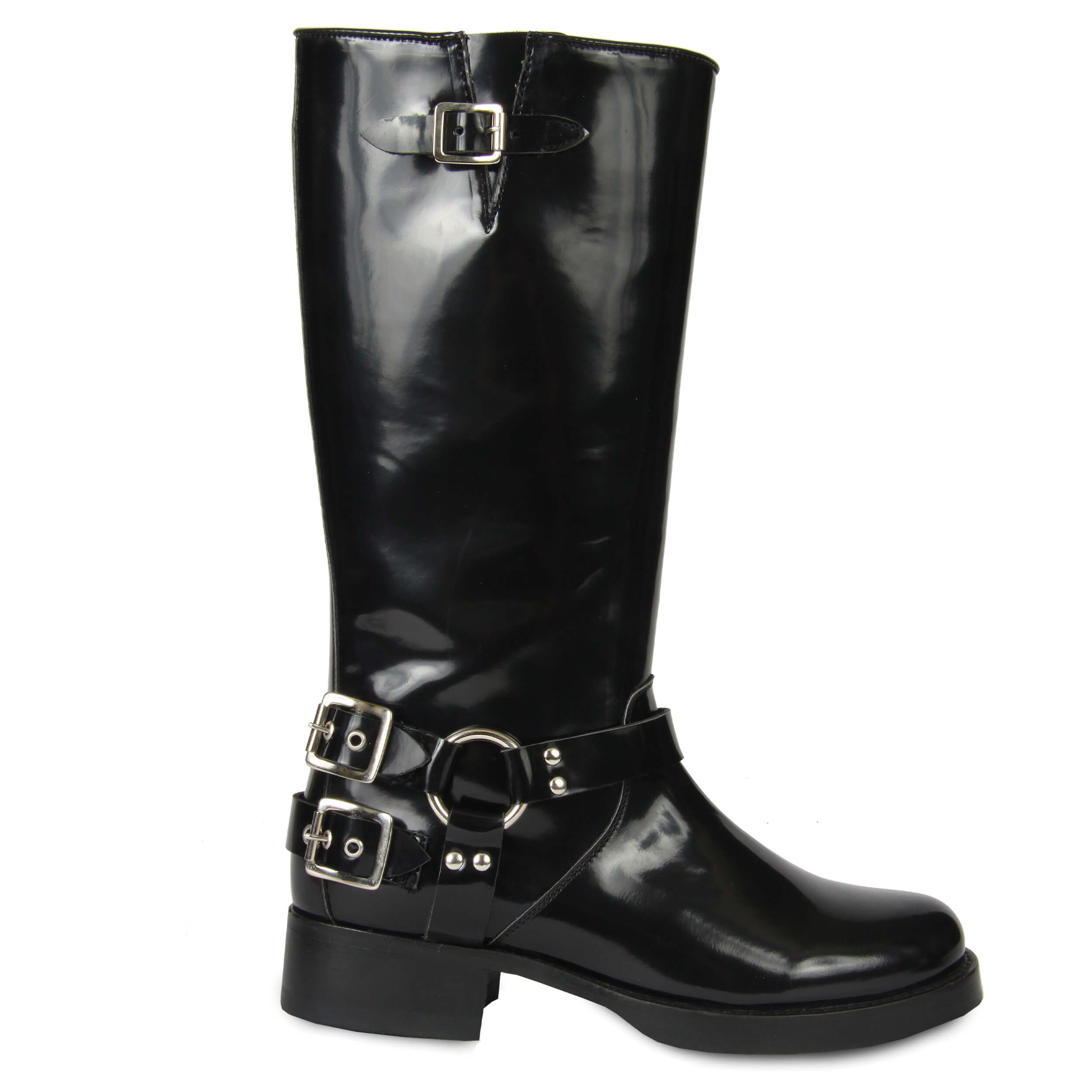 Patent black shop biker boots