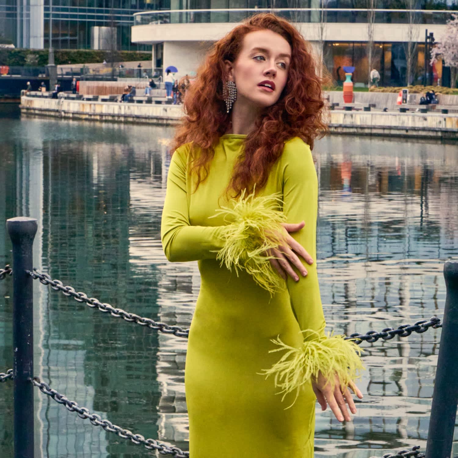 Lime Green Backless Maxi Dress With Faux Feather Trim | NAL | Wolf & Badger